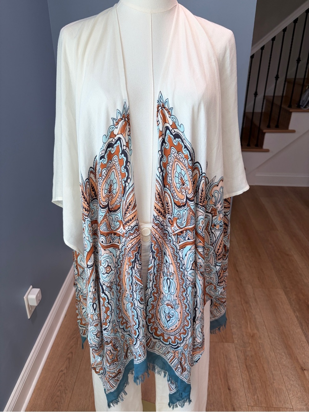 J. Jill Paisley Kimono Cardigan Boho Ruana Wrap One Size